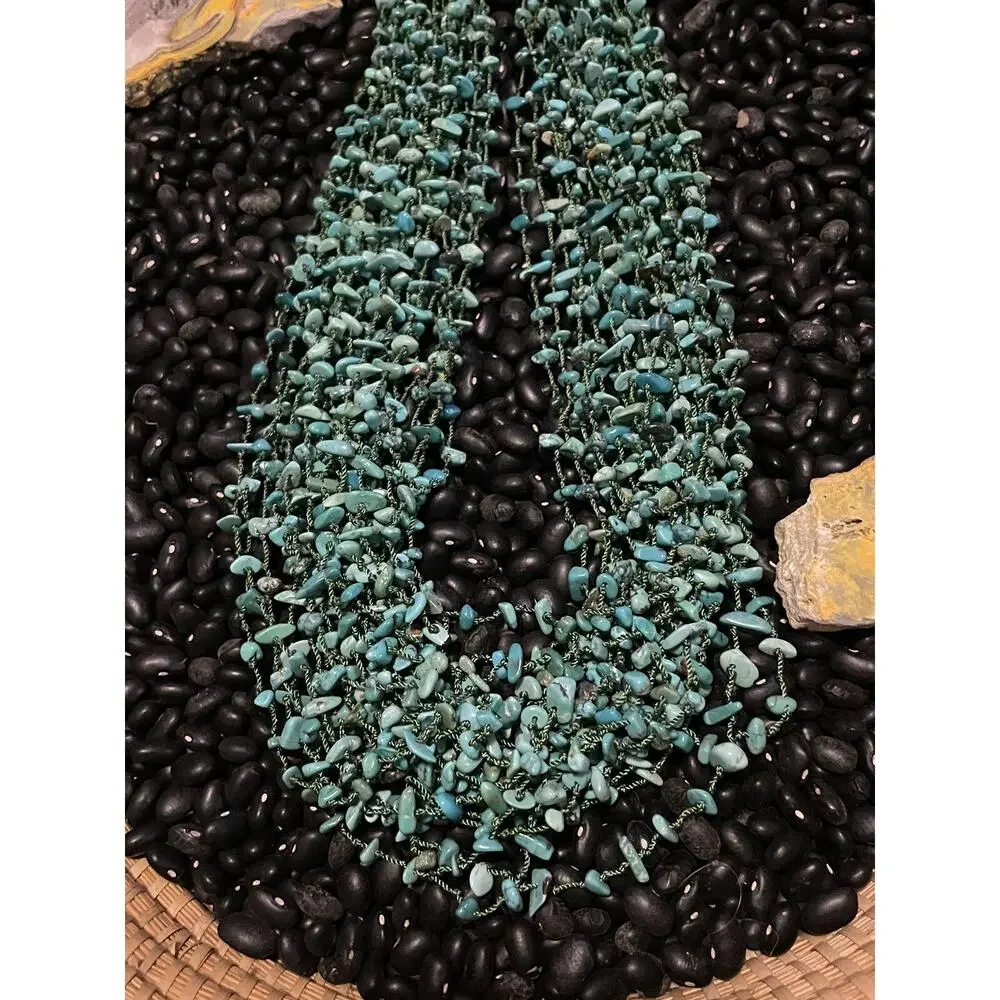 Sterling Silver Layered Multi strand Turquoise Chips Necklace Large Cones Toggle